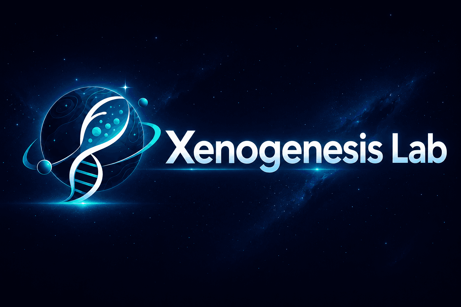 Xenogenesis Lab: a planet with an orbital DNA motif against a star field
