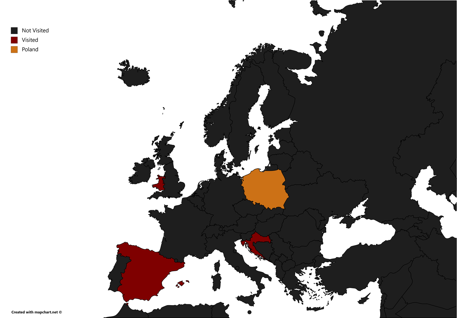 Poland highlighted on the map of Europe